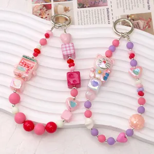 Colorful 10mm acrylic square beads DIY phone straps with heart and gaming charms