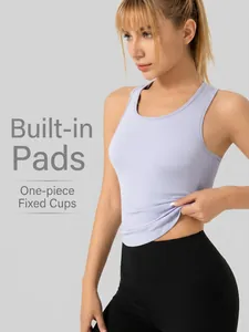 Canotta da Yoga Donna con Imbottitura Toracica Integrata Girocollo Slim Fit Canotta Sportiva Alta Elasticità Racerback Top