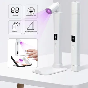 Portable UV LED Nail Lamp Foldable Telescopic Rechargeable Nail Light With LCD Display Phone Holder Mini Handheld White