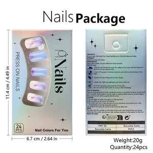 Dettagli di 24 unghie finte sfumate blu e viola con accessori e confezione kit