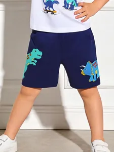 Short Décontracté en Coton d'Été pour Garçons avec Broderie Dinosaure Dessin Animé Short de Sport Taille Élastique