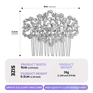Luxury bridal hair comb with rhinestones and size specifications 9x6.5cm 36g