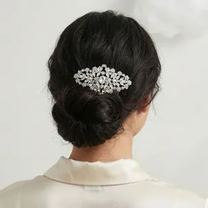 Luxury Alloy Rhinestone Flower Bridal Hair Comb Silver Crystal Wedding Headpiece For Women Banquet Party Hair Jewelry
