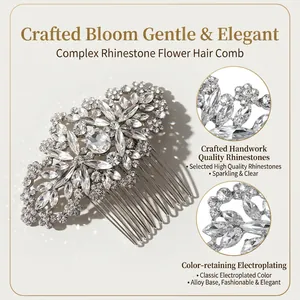 Luxurious silver alloy bridal hair comb with brilliant floral rhinestones and crystals