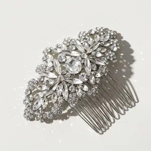 Luxurious silver bridal hair comb with marquise crystals and sparkling rhinestones