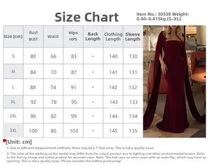 Tableau des tailles détaillé pour la robe de soirée élégante avec mesures du S au 3XL