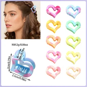 Sweet Heart Shaped Hair Claw Clip Macaron Marble Texture Glossy Plastic Mini Hairpin Accessory For Women Girls Hair Styling Gift