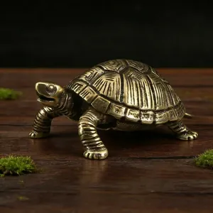 Macro shot of detailed shell texture on vintage brass turtle statue desktop decor