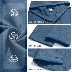 Men's casual 100% cotton hooded long sleeve shirt with premium textured fabric