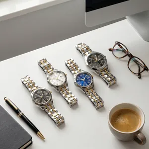 Business quartz watches with diamond markers and date display in four dial colors