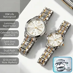 Men Business Quartz Watch Luminous Waterproof Double Calendar Dial Alloy Strap Fashion Luxury Wristwatch For Men