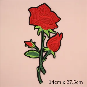 Patch broderie rose pour vêtements DIY, grande applique florale de 14x27,5cm