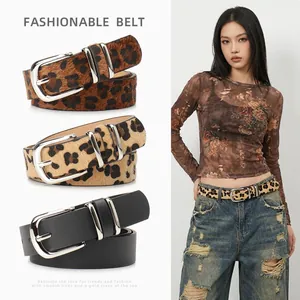 Damen Mode Leopardenmuster Kunstleder Gürtel Mit Silberner Legierung Dornschließe Vielseitiger Schmaler Taillengürtel Für Jeans Kleid