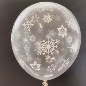 12-inch clear latex balloon featuring white snowflake patterns for winter party decor