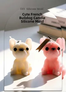 Detail view of handmade French Bulldog scented candles made from DIY silicone molds
