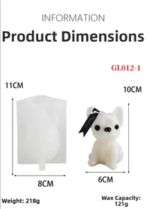 French bulldog silicone candle mold dimensions and finished product weight specs