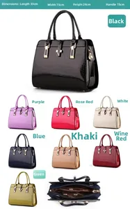 Detailed size chart for the crocodile pattern patent leather tote bag with 8 colors