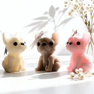French bulldog scented candle set in white, grey, and pink with paper tags