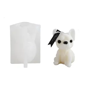 3D French Bulldog silicone mold and finished candle model for DIY resin crafts