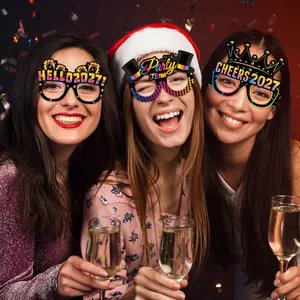 Set of vibrant 2027 New Year party paper glasses with glitter laser effect for guests