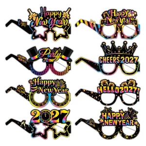 Set of 8 colorful 2027 Happy New Year party paper glasses for festive celebrations