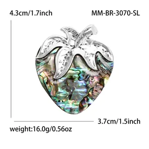 Creative strawberry brooch with natural abalone shell inlay and silver metal leaf