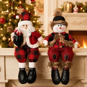 Bambole di Natale Sedute Babbo Natale Pupazzo di Neve Ornamenti di Peluche Tessuto a Maglia Quadri Buffalo Statuette Per Decorazione Camino