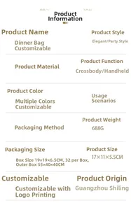 Detailed specifications for luxury acrylic bubble evening clutch bag and dimensions
