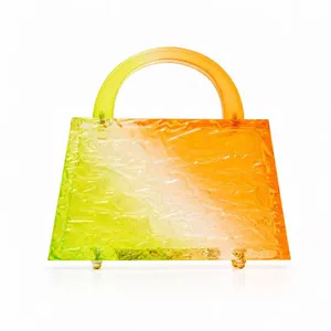 Trendy gradient orange bubble acrylic tote bag with water ripple texture and top handle