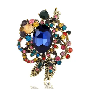 Vintage Alloy Rhinestone Flower Brooch For Women Men Elegant Floral Crystal Lapel Pin Wedding Banquet Jewelry Accessories