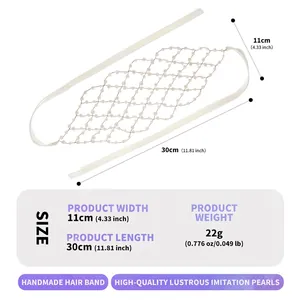 Handmade pearl mesh headband for brides with white satin ribbon and lustrous finish