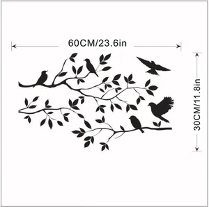 Black bird on branch silhouette wall decal for living room measuring 60x30 cm