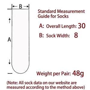 Size chart for coral fleece socks showing 30cm length and 48g weight for winter warmth