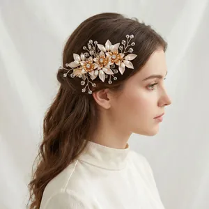 Barrette à Cheveux Fleur en Alliage Fait Main Avec Strass Künstliche Perles Coiffe de Mariée Élégante Pour Mariage Fête Femme