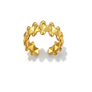 Minimalist gold plated adjustable ring with punk style pyramid studs for unisex
