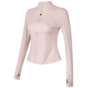 Women Quick Dry Yoga Jacket Slim Fit Sports Training Top Long Sleeve Running Workout Top With Thumb Holes Stand Collar Zip Up
