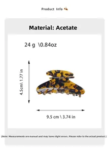 Detailed size chart showing tortoise acetate hair claw clip 9.5cm dimensions