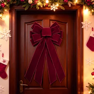 Grand nœud en velours bordeaux pour sapin de Noël et décoration de porte festive