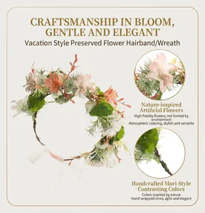 Detailed macro view of handmade artificial floral headband with soft chiffon ribbons