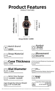 Detailed technical specs of the vintage leather watch with 27.9mm black dial