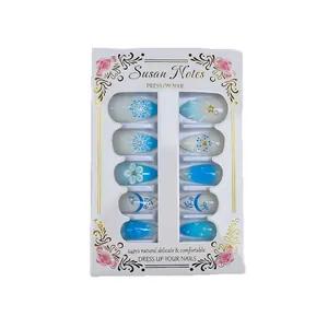 Beach style press-on nails set with 3D sea wave patterns and pearl decorations