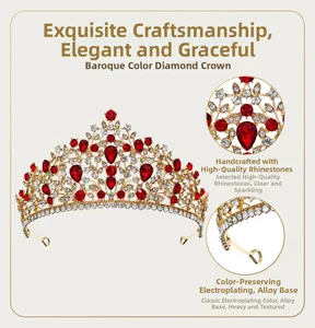 Detailed macro view of baroque crown with red crystals and gold alloy base plating