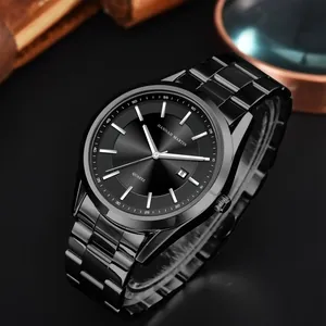Hannah Martin men's quartz watch with black stainless steel band and date window