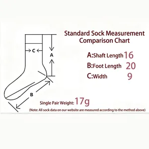 Size chart for sheer tulip socks showing dimensions for length and width in centimeters