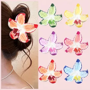 Pince Crabe Fleur de Lys pour Femmes Matériau PS Couleur Dégradée Laquée Pince Requin Accessoires de Cheveux de Vacances