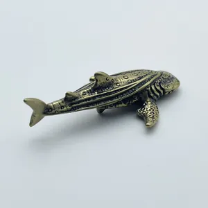 Macro detail of whale shark metal ornament featuring vintage bronze spot textures