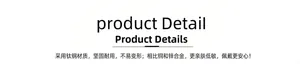 Detail showing titanium steel material properties: durable, skin-friendly, and hypoallergenic