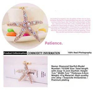 Macro detail of gold-plated starfish keychain with sparkling inlaid rhinestones and alloy links