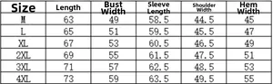 Detailed size chart for men zipper knit sweater jacket with measurements from M to 4XL