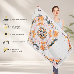 Microfiber Beach Towel Quick Dry Sand Free Absorbent Large Bath Blanket Mandala Floral Print For Travel Swim Pool